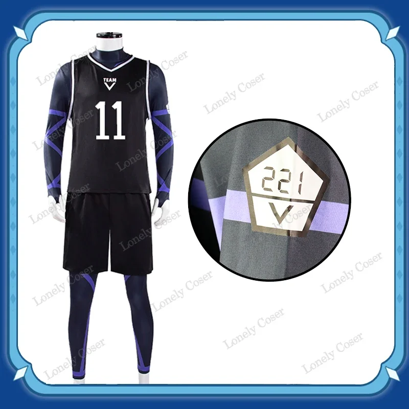 Anime Blue Lock Seishiro Stationary i Cosplay Costume, Perruque, Équipe V, Uniforme, Combinaison, GlaShorts, Football Club, Sportedly Jersey, Hommes, MS, #11