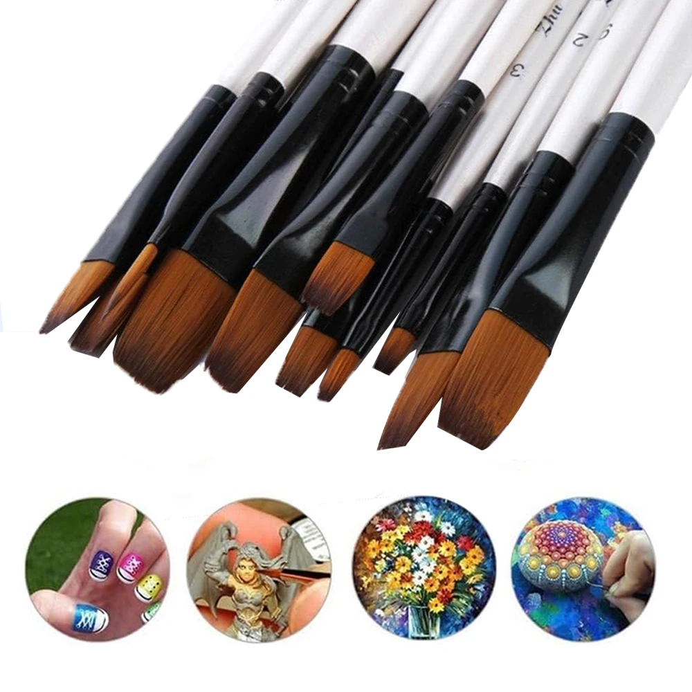 12/48-teiliges Kunst-Aquarellpinsel in professioneller Qualität, weißes Nylon-Set mit runder Spitze für Acryl und Pinsel für Gesicht, Körper, Nagelkunst – Detail 4