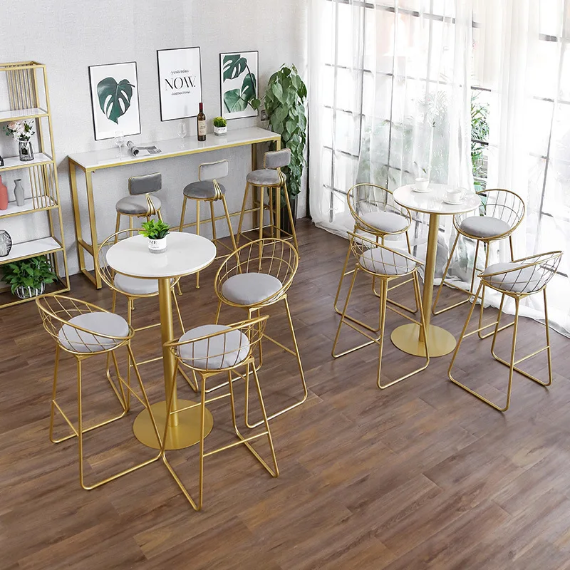 Silla de Bar de lujo nórdica, silla reclinable de Metal de diseño minimalista para fiesta y desayuno, reposapiés, muebles de habitación