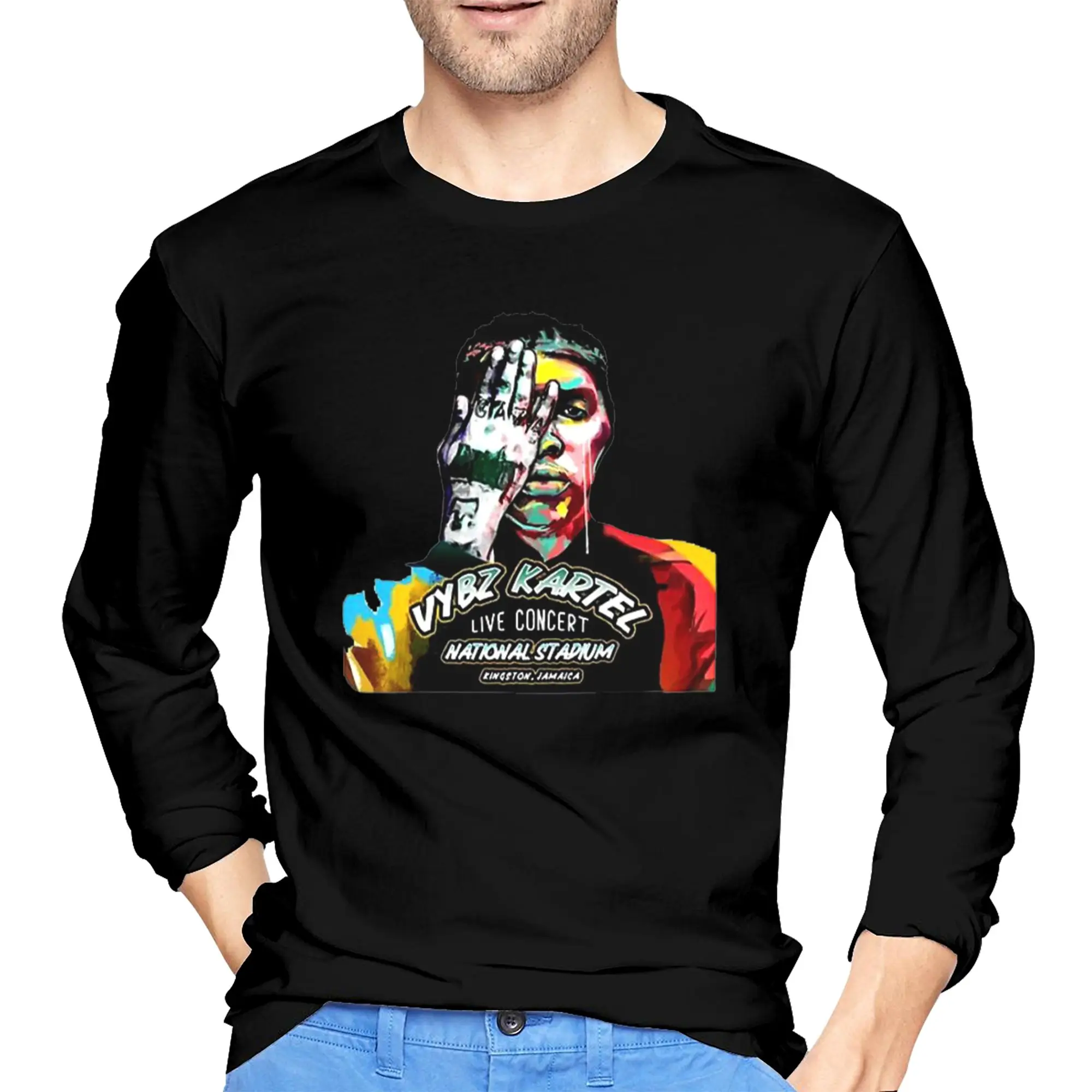 

A Di Teecha Aka Vybz Kartel Aka World Boss Men's Long Sleeved T-shirt Fashion Round Neck T shirts Spring and Autumn Men tops