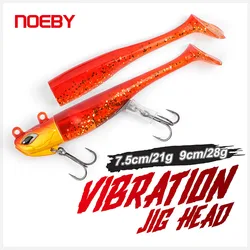 NOEBY Vibration Jig Head T Tail Soft Shad Lure 7.5cm 21g 9cm 28g Jighead Hook Seabass Flatfish Wobblers Fishing Tackle Soft Bait