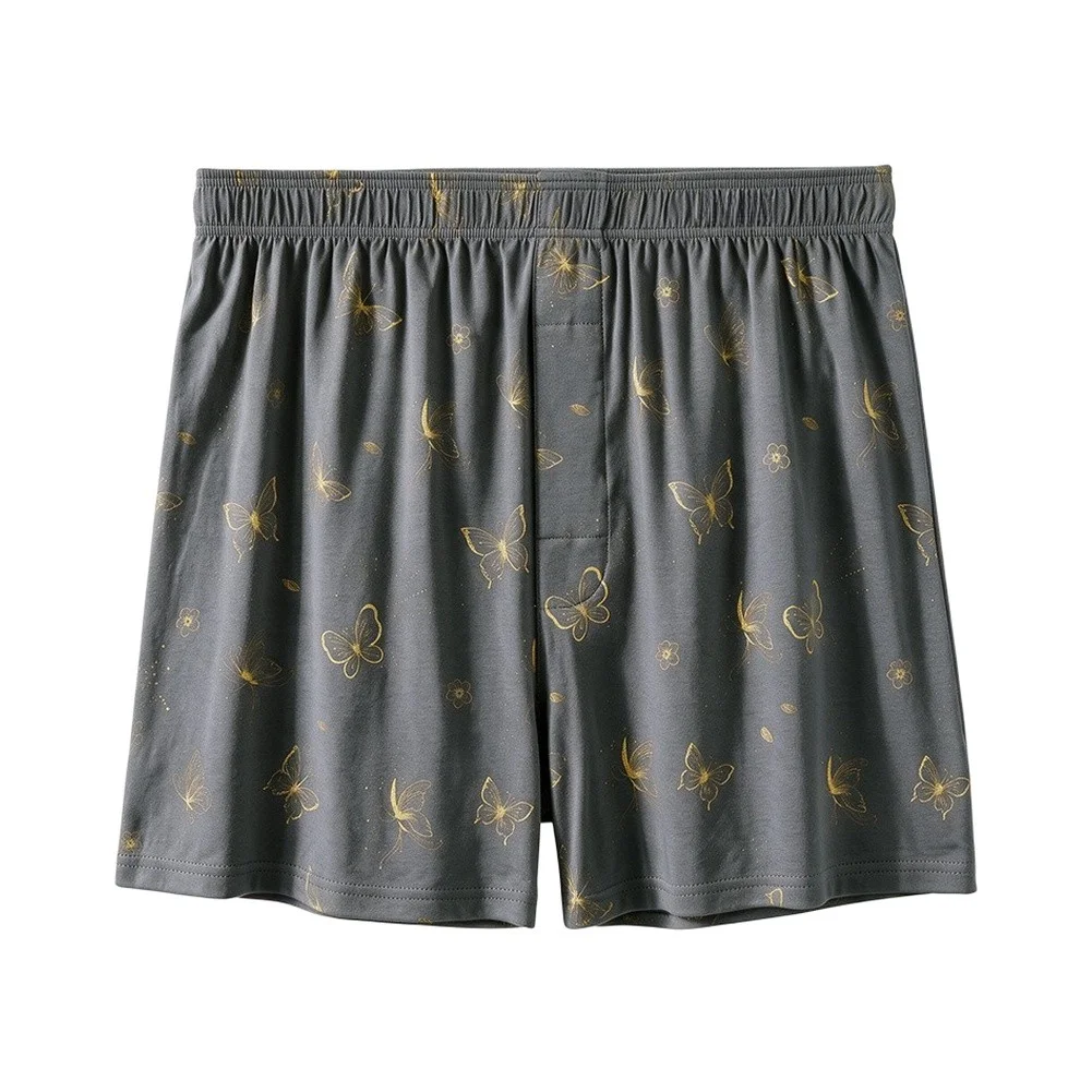 Men's Casual Flat Angle Trunks Butterfly Print - Loose Breathable Mid Waist Underwear Cotton Spandex Blend L-4XL