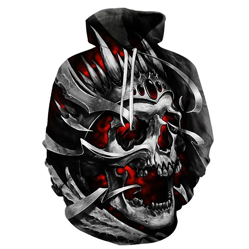 Men's Spring New Skull 3D Printed Hoodie Fashion Punk Trend All-In-One Garment Top Long Sleeve Loose And Comfortable Hoodie