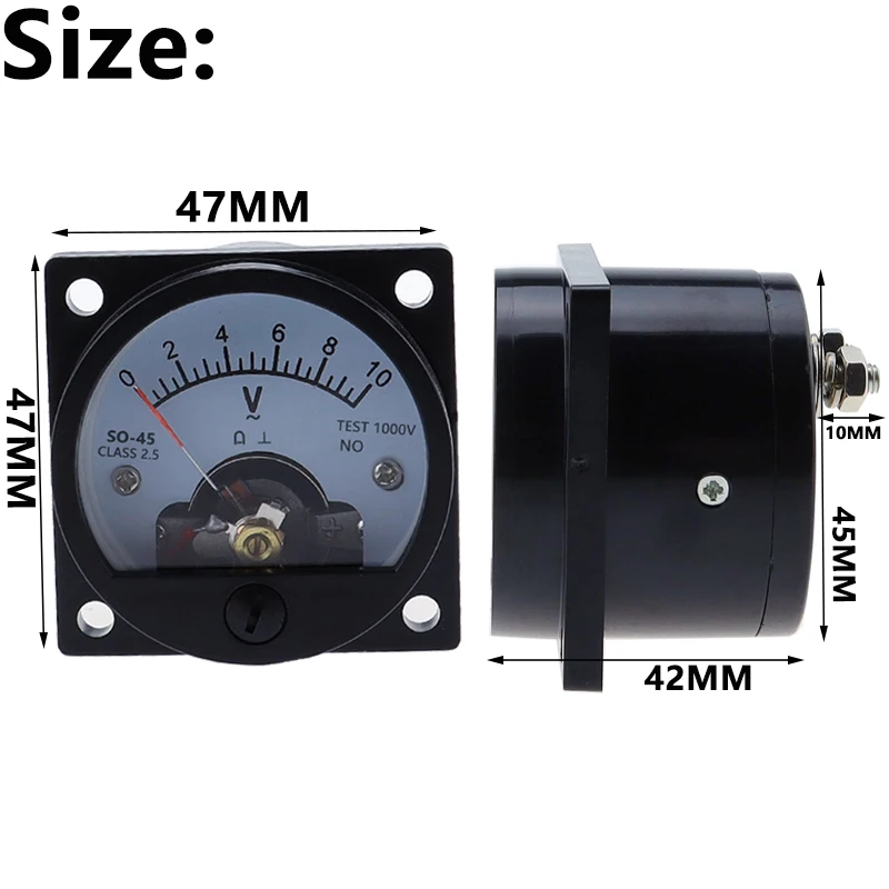 new Voltmeter SO-45 AC 1V 2V 5V 10V 15V 20V 50V 100V 150V 200V 300V 500V Round Analog Dial Panel Meter Voltmeter Gauge Black