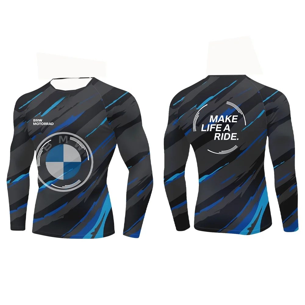 

2025 New Bmw Sport Half High Neck Long Sleeve Blue Black Splash Ink Style Shows Body Sports Flexibil