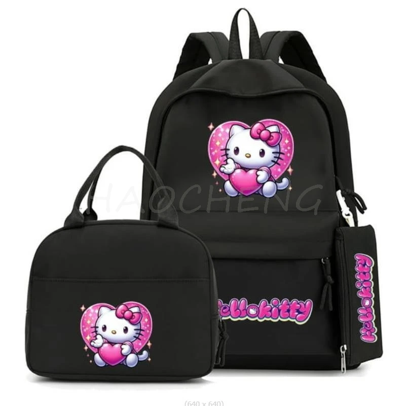 3 sztuk/zestaw plecak Anime Hello Kitty dla uczniów nastoletnie dziewczyny chłopców z powrotem do szkolnej torby na Lunch prezenty dla kobiet plecak