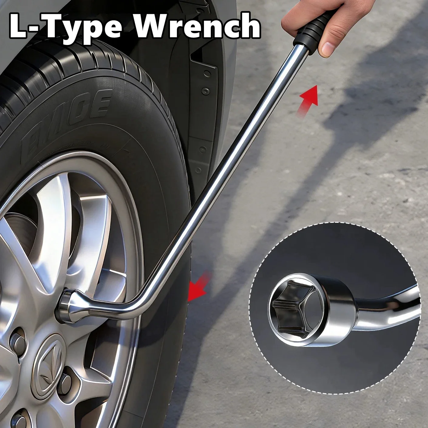 Motor Spare Tire Lug Wrench - L Type Hexagonal Head 17/19/21/22/23/24mm Slotted End Socket Repair Tool, Standard Tire Wrench