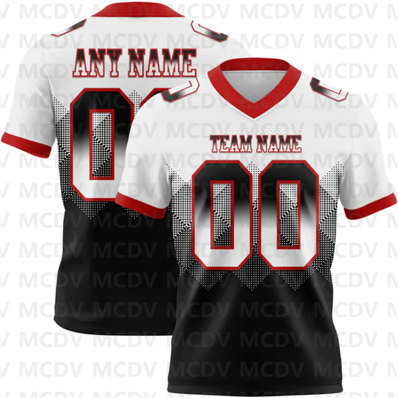 

Custom Gradient Square Shape Flag Football Jersey Personlized Team name and you name, number V-Neck T-Shirts 07