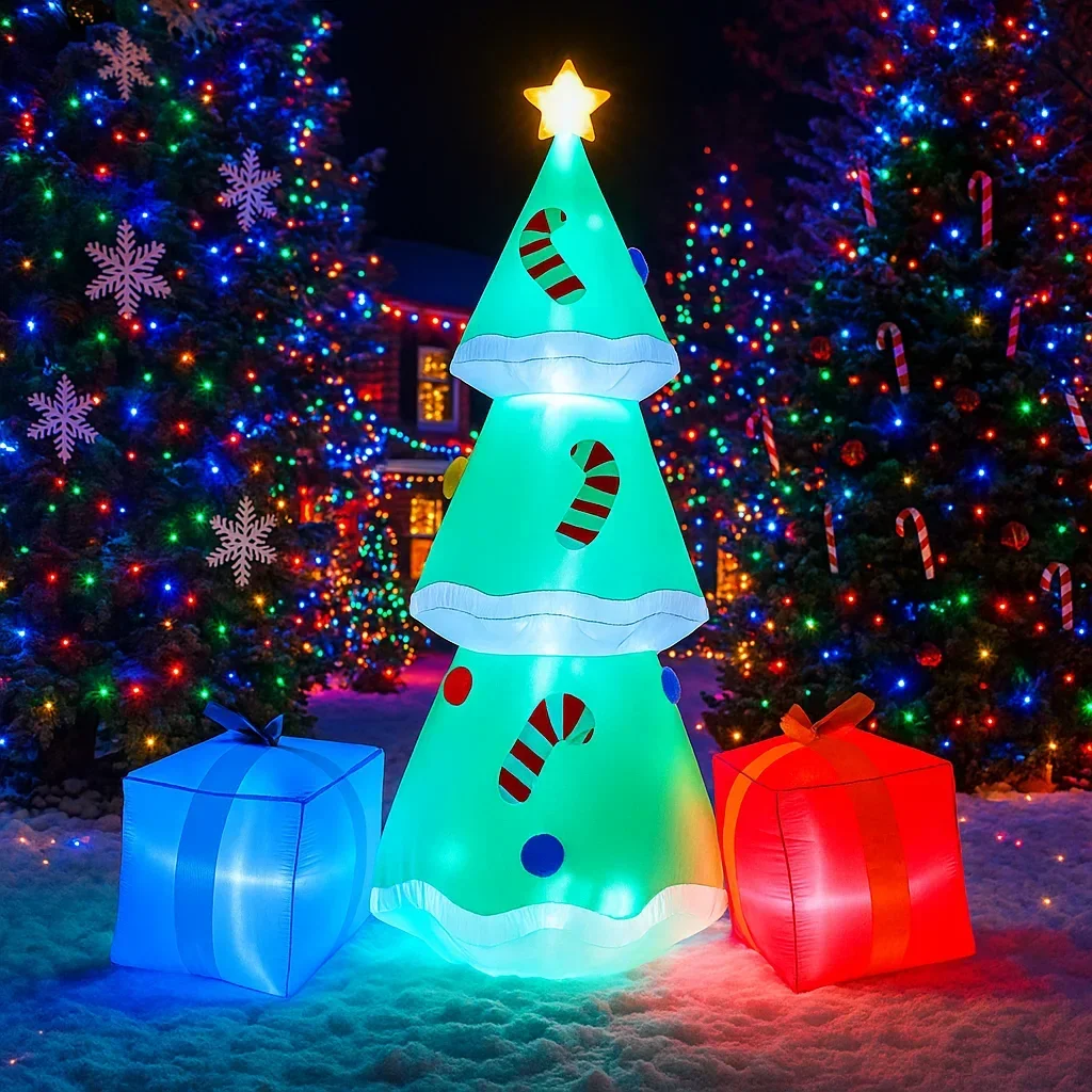 1.8 متر/5.9FT نفخ شجرة عيد الميلاد علب الهدايا أضواء LED ديكورات المنزل اللعب ساحة عيد الميلاد الحلي عطلة الإضاءة ديكور #5