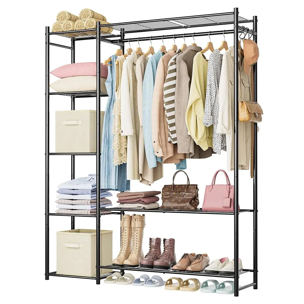 

Wardrobe Closet,Portable Clothes Ra With 4 Tiers Shelves,Freestanding Closet Organizers And Storage System With Hanging