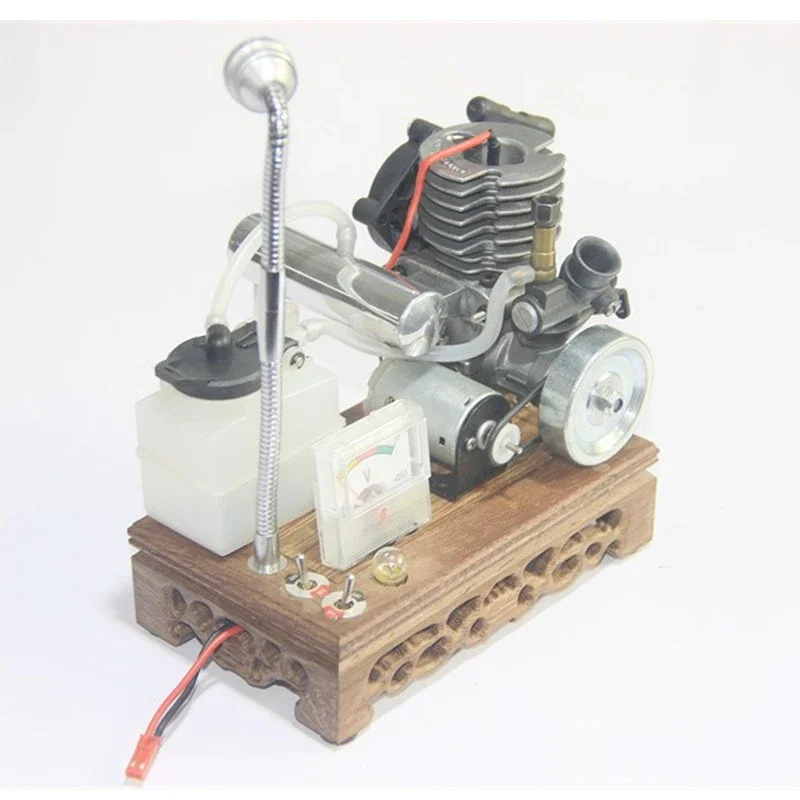 15-level 2-stroke Methanol Engine 12V Low-voltage Generator Set Wooden Belt Mount Oil Tank Boy Birthday Gift