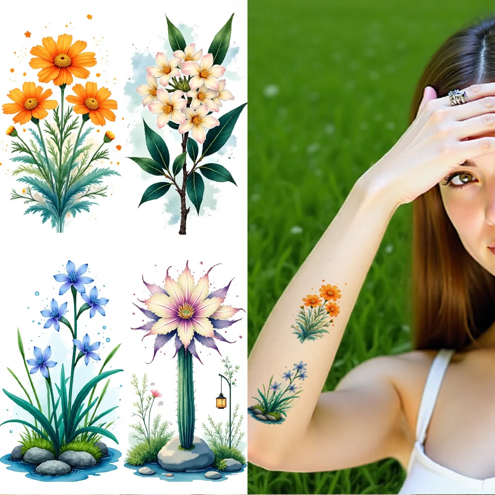 

9 шт. временные татуировки бамбуковые татуировки водостойкие долговечные наклейки для тела татуировки лилии татуировки орхидеи для плеч женские