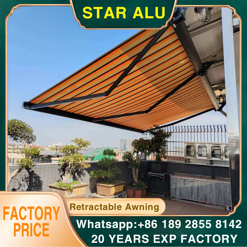 

Electric Retractable Heavy Duty Outdoor Awning 6m Manual Wall Mounted Garage Sun Shade Full Cassette Awning Motorized