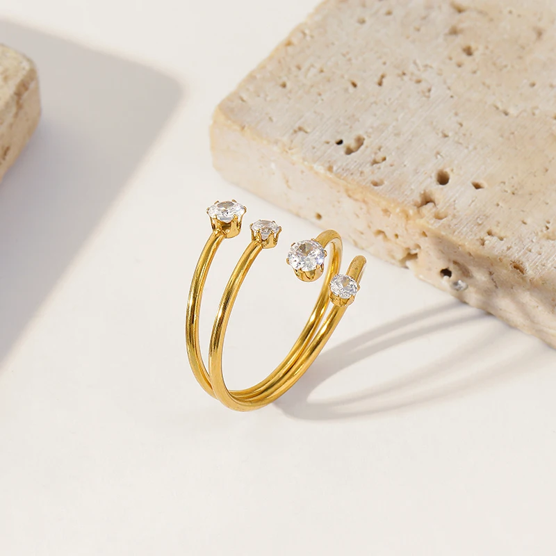 GANPUP 316L Edelstahl Exquisite Minimalistische Zirkonia Offenen Ring Frauen Chic Mode Goldene Wasserdichte Finger Schmuck – Detail 6