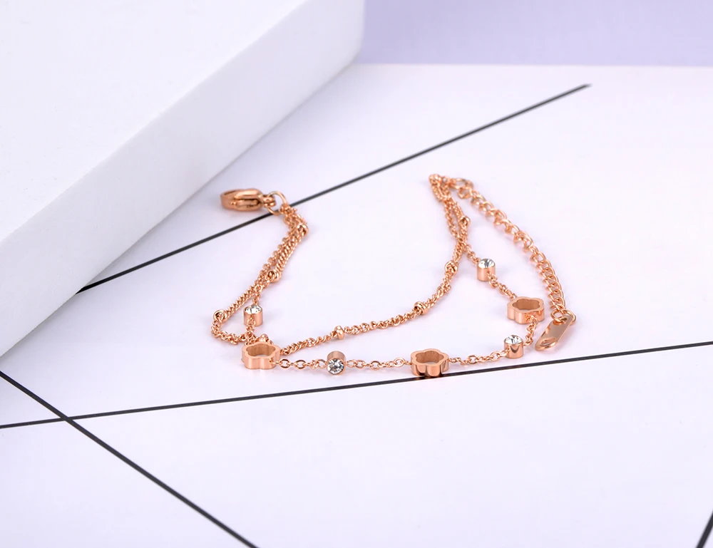 Lokaer Bohemia Dwuwarstwowe bransoletki ze stali nierdzewnej Modna biżuteria CZ Crystal Flower Chain Link dla kobiet Браслет B21025 — zdjęcie 5