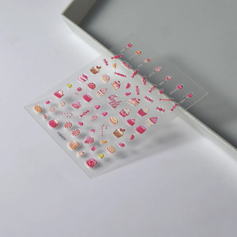 5D Pink Dessert Nail Art Stickers Sweet Cup Cake Candy Nail Decal Samoprzylepna naklejka na zdobienie paznokci Manicure Decorations