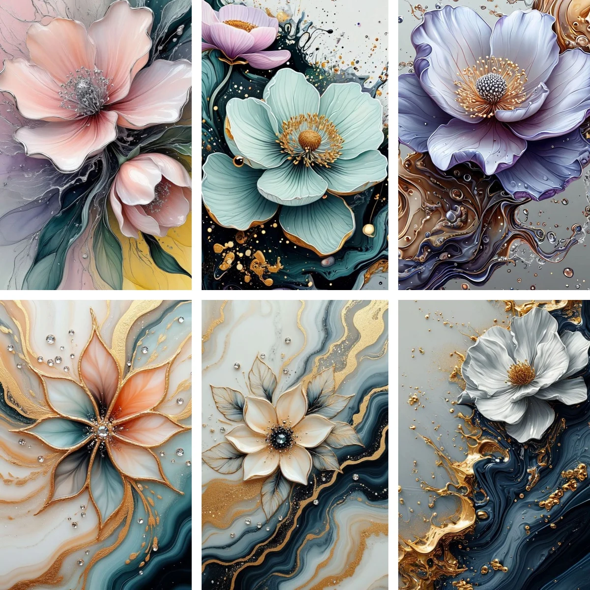 

Набор для алмазной вышивки 5D DIY: Минималистичный контурный рисунок, сине-золотая абстрактная цветочная мозаика, полная круглая вышивка, декор для стен