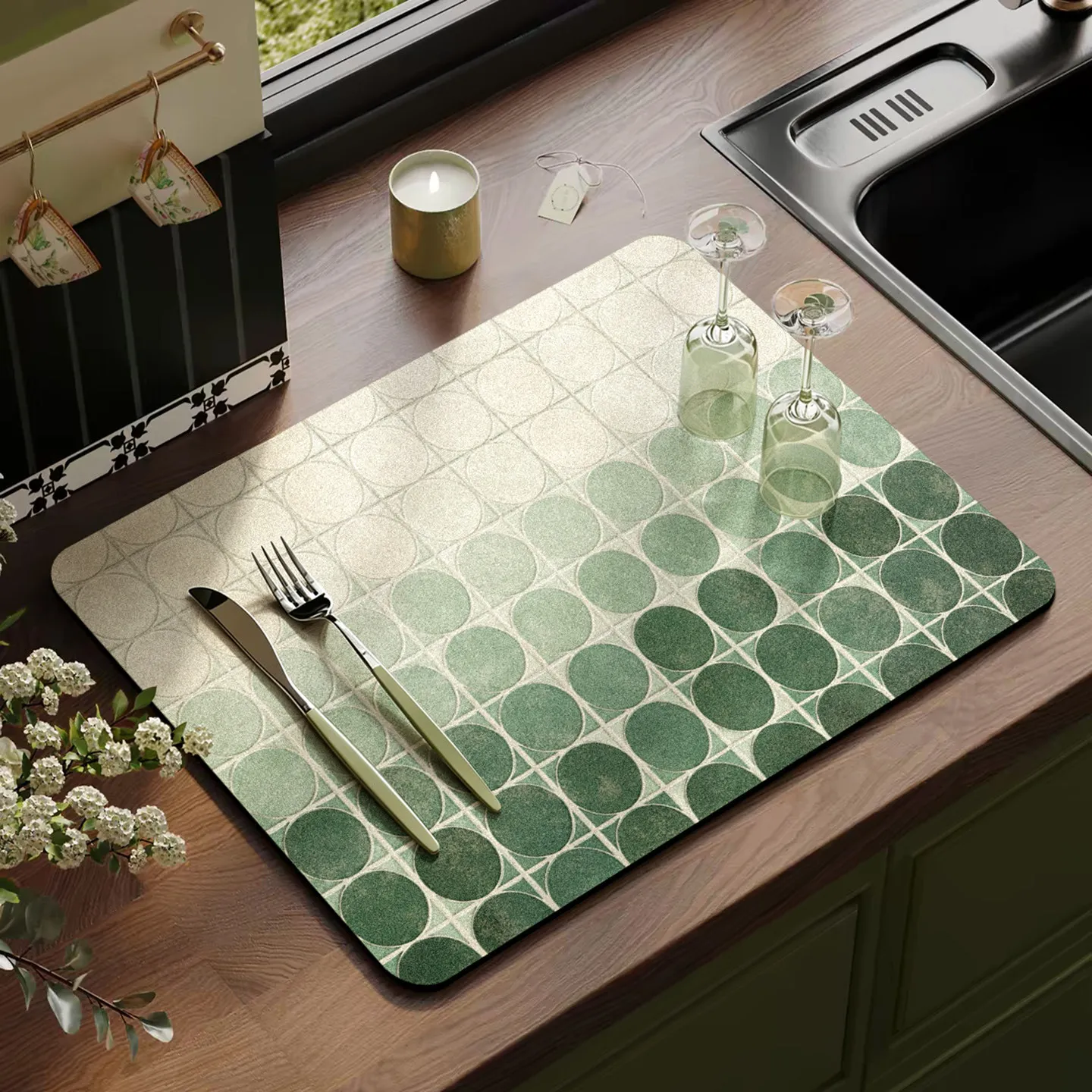 Kitchen Drainage Mat Gingerbread Man Printed Cushion Super Absorbent Holiday Gift Pattern Espresso Machine Placement Mat