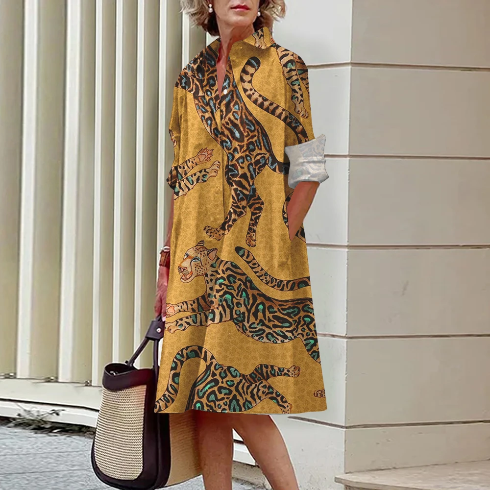 New Women\'s Shirt Dresses Elegant And Beautiful Women\'s Dresses Clothing Leopard Pattern Evening Gowns Party Prom Luxury Gowns