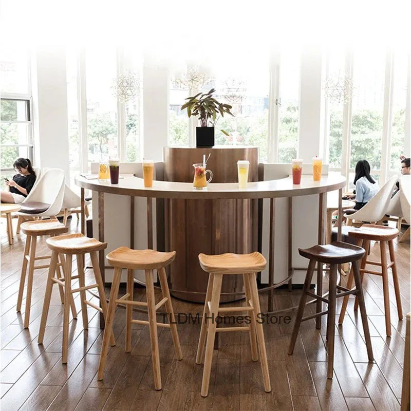 Sillas de Bar nórdicas de madera maciza para el hogar, mostrador de cocina, taburete alto de diseño minimalista para cafetería, recepción, recepción