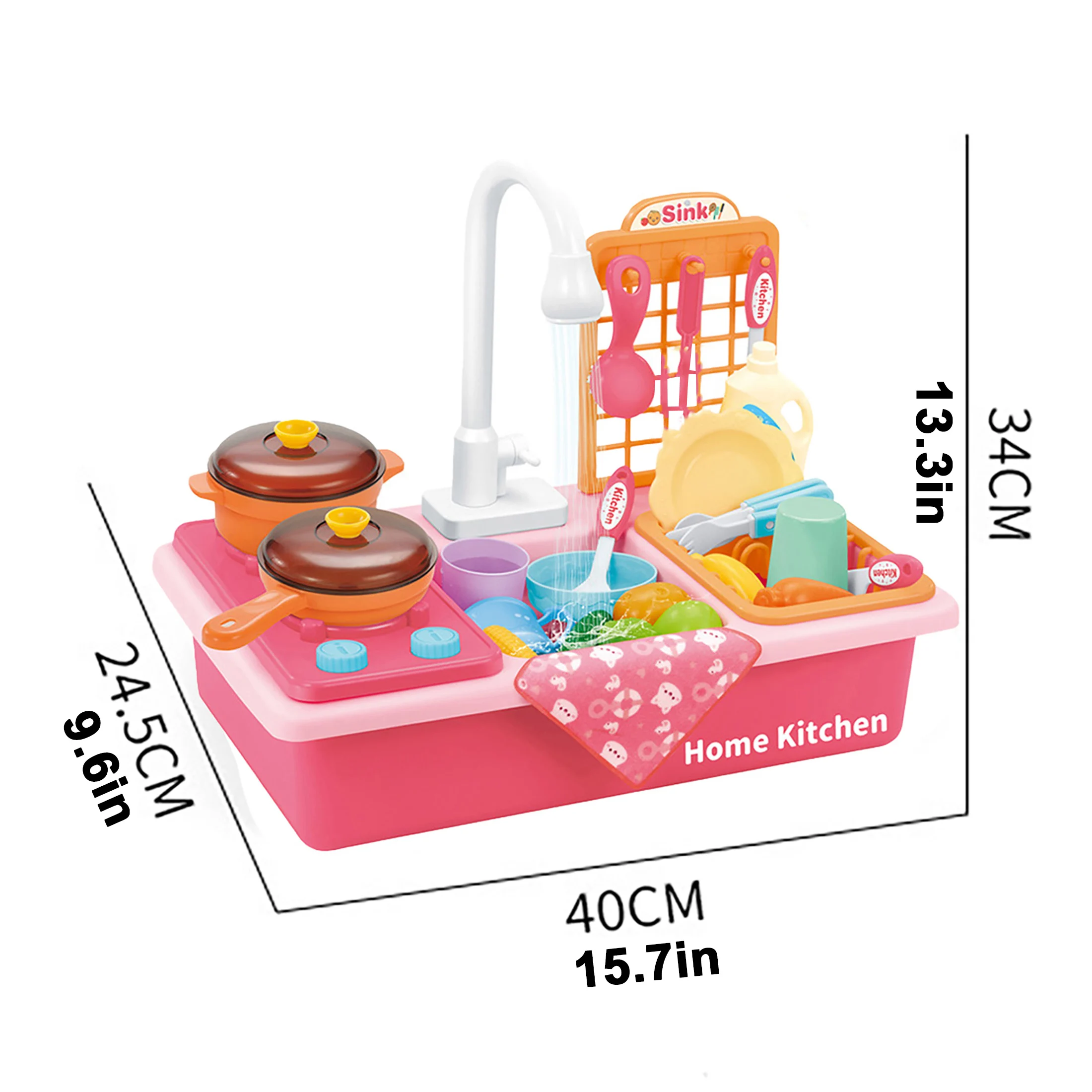 Kitchen Sink Toys Children Electric Dishwasher Playing Toy with Running Water Upgraded Faucet, Automatic Water Cycle