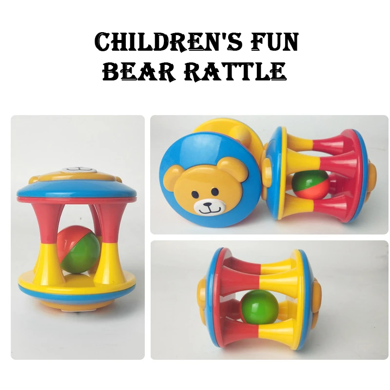 Cute Fun Baby Toys Cartoon Animal Ball Double-headed Bear Bells  Mobile   Rattle Infant Develop Intelligence Children Toy Gift