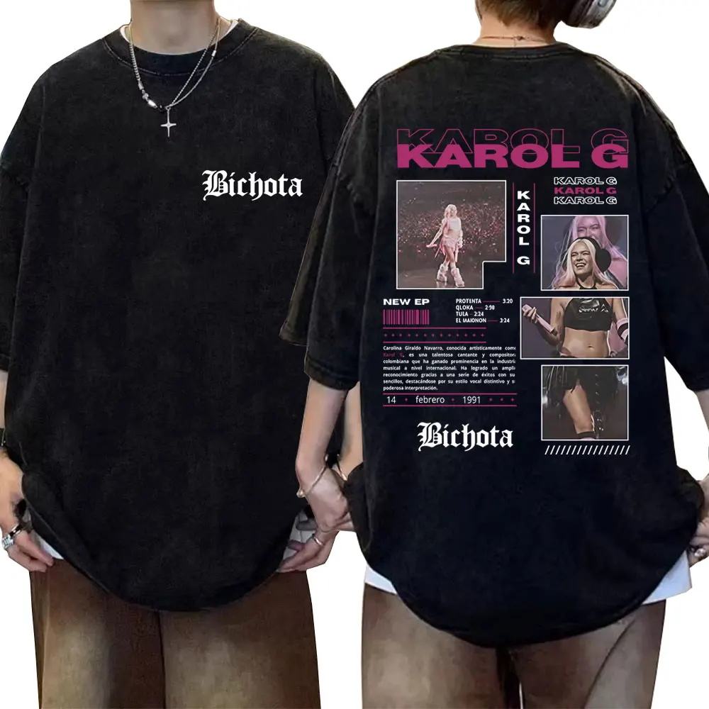 

Singer Karol G Tropicoqueta 2025 Album Washed T-shirt Men Women Fashion Oversized Streetwear Male Casual Vintage Short Sleeve
