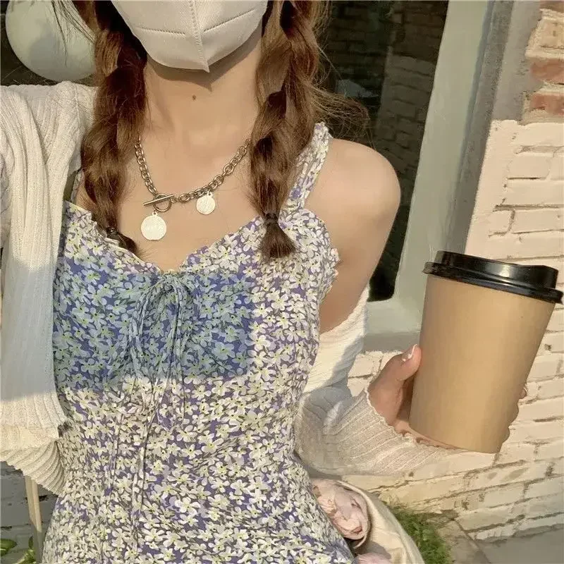 Mini abiti da donna floreali estivi semplici stile coreano dolce vita alta romantico tempo libero tutto-fiammifero vestito estivo college moda donna