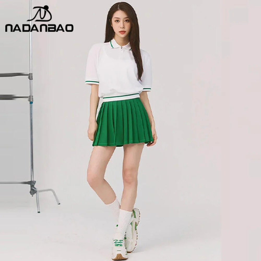 Nadanbao Mode-Tennisrock, Golf, kurzärmelig, Kleidung, Anzug, lässig, gerippt, Polo-T-Shirt, plissiert, Sport-Tennisrock, Set 2025, ﻿