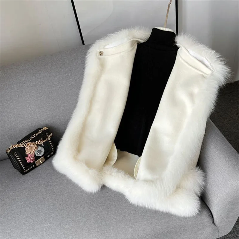 Autumn Winter Jacket Cloak Imitation Fur Coat Ladies Double-Sided Wool Coats New Women\'s Female Outerwear Fashion Women Clothing