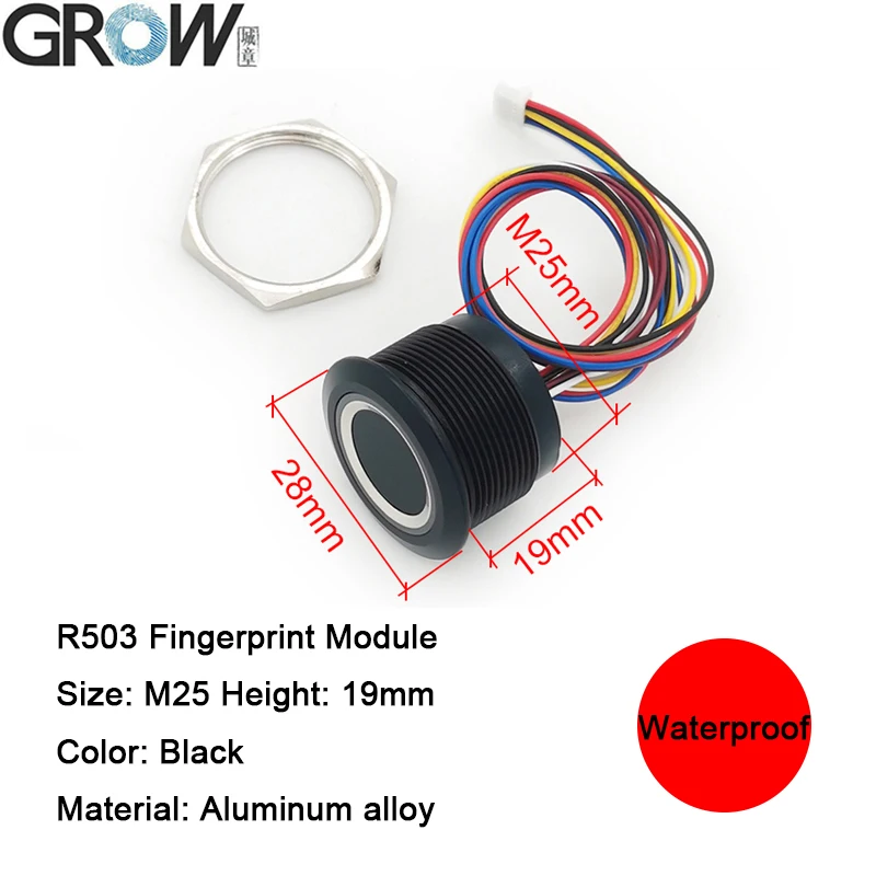 GROW R503 Neue kreisförmige runde RGB-Ringanzeige LED-Steuerung DC3,3 V SH1,0-6-poliger kapazitiver Fingerabdruckmodul-Sensorscanner