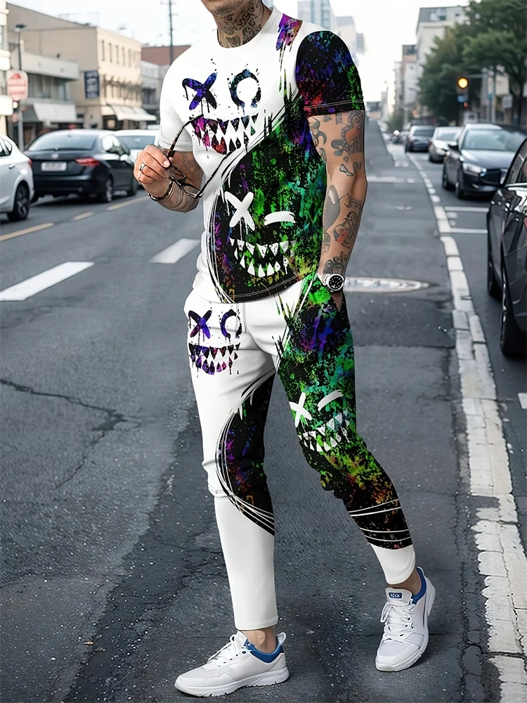 

Персонализированный модный наряд, модный костюм с рисунком граффити, красочные мужские брюки с чернильными брызгами, длинные брюки с короткими рукавами по индивидуальному заказу