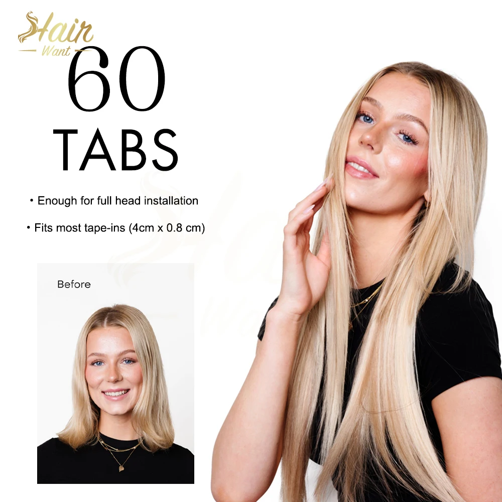 헤어 웨이트 60개입 단면 테이프 (헤어 익스텐션용) 울트라 홀드 테이프 롤 (인비저블 익스텐션용) 4*0.8cm 헤어 시스템 테이프
