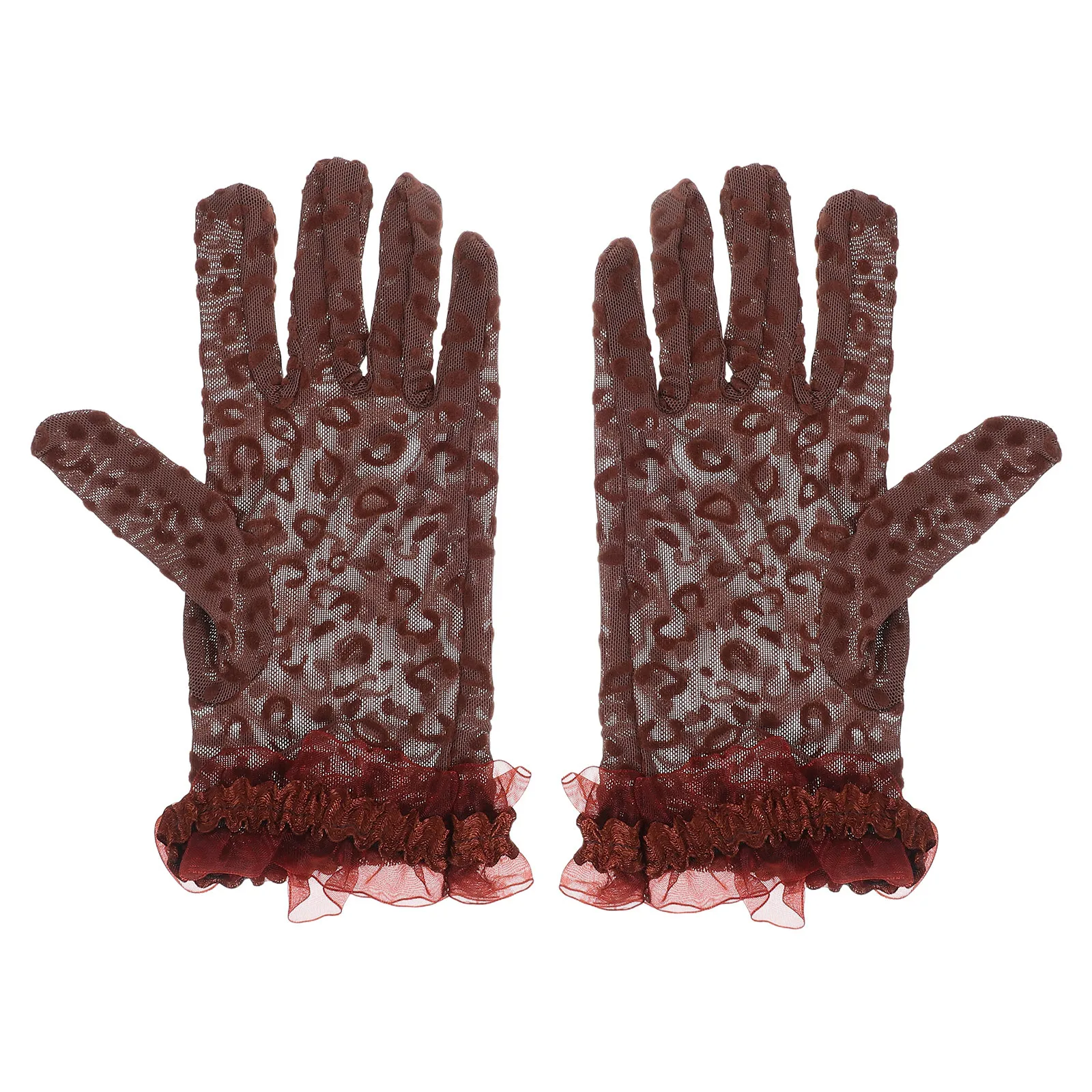 

2Pcs Short Leopard Print Mesh Gloves Women Black Sheer Breathable Lightweight Elegant Tea Party Wedding Gloves