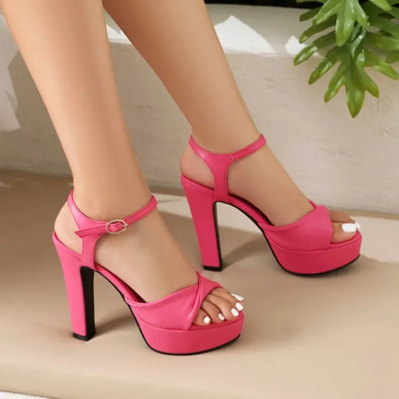 

Platform Women's Sandals Summer Shoes White Red Black High Heels Ankle Strap Flip Flops Wedding Party Shoes Large Size 41 42 43
