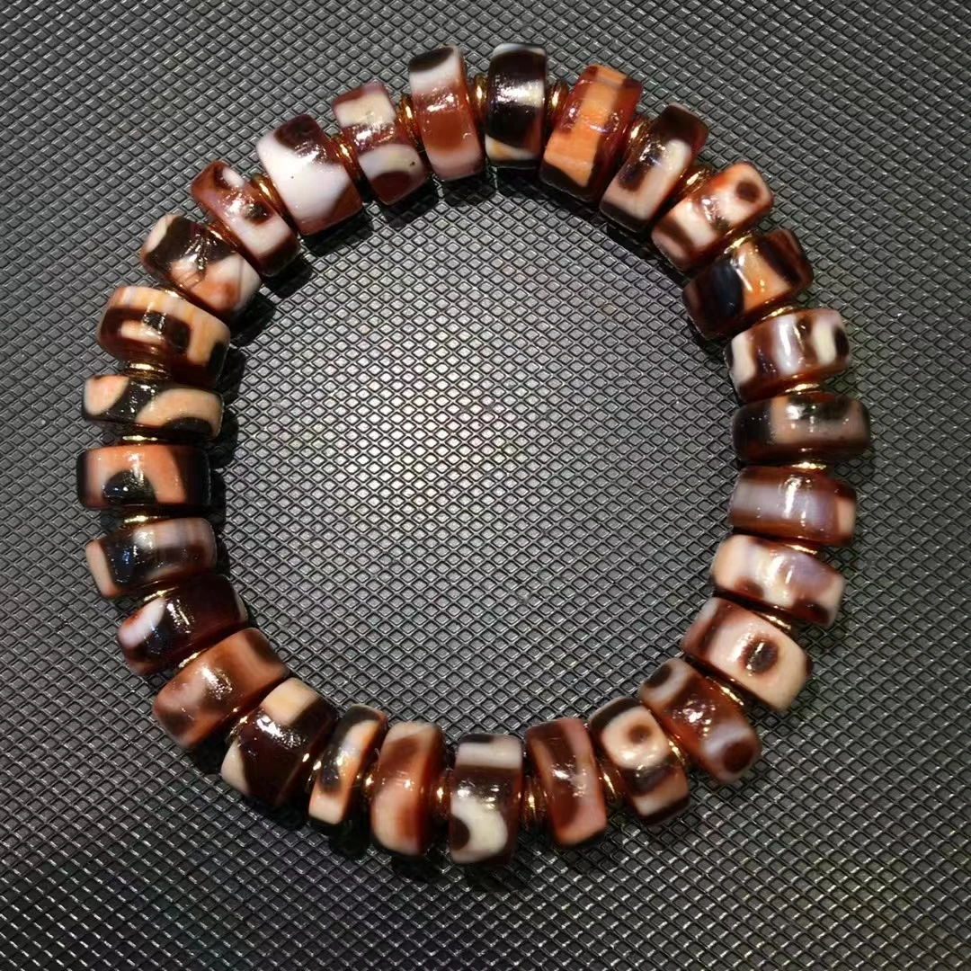 YC21 Fine Red Cinnabar Broken Dzi Beads Bracelet  Natural Agate Ji Powerful Amulet Collectible High Quality