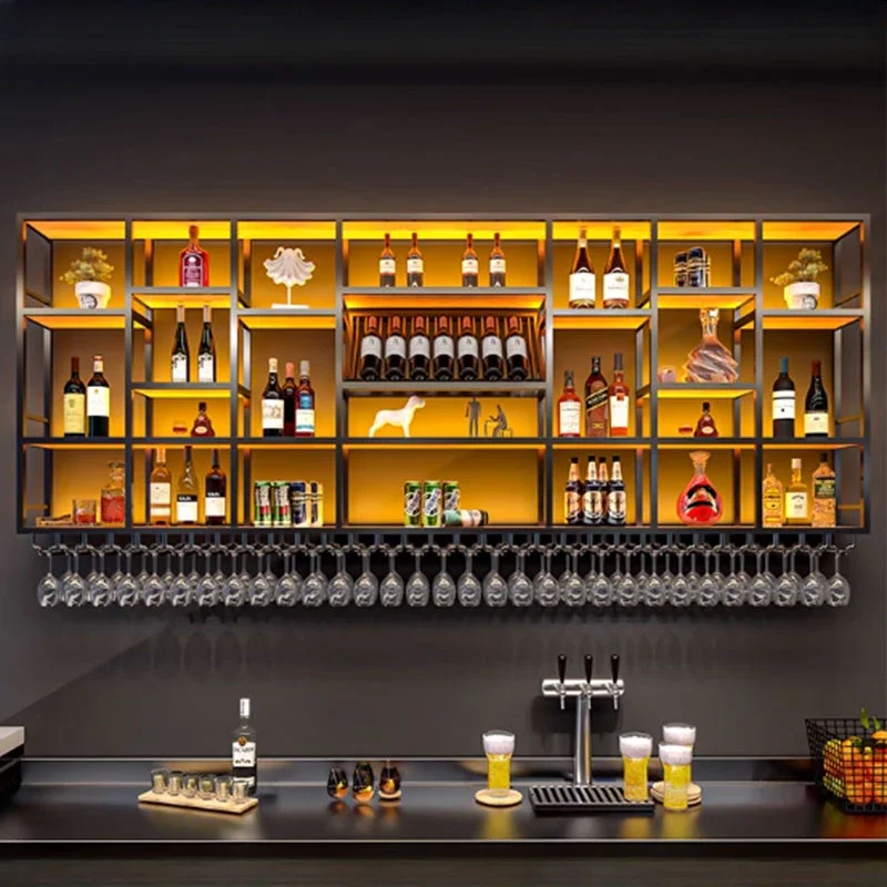 Luxuoso armazenamento de vinho rack garrafa moderno e minimalista restaurante rack parede prateleira fantasia botines de vino casa bar móveis