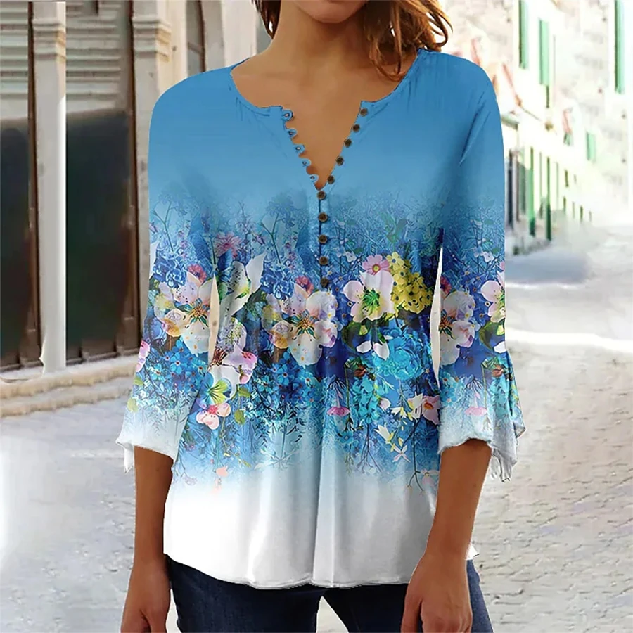 Temperament Loose Printed Woman Shirt Elegant Casual Blouse Long Sleeve Shirt Woman Weekend Top