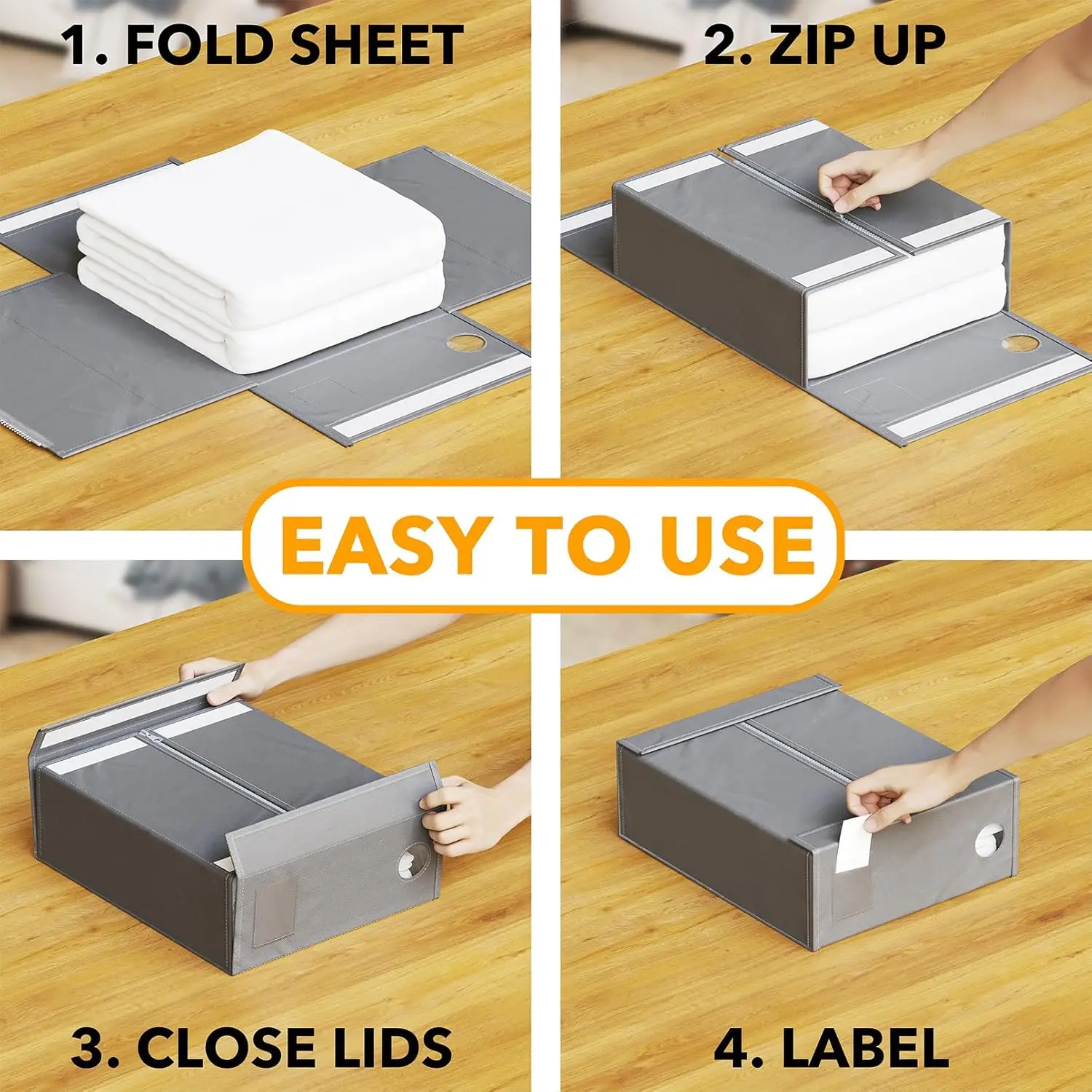 4 Pack Bed Sheet Organizers and Storage, Foldable Organizer for Linen Closet, Sheets Set Folder Keeper with Window XL (Queen & K view 3