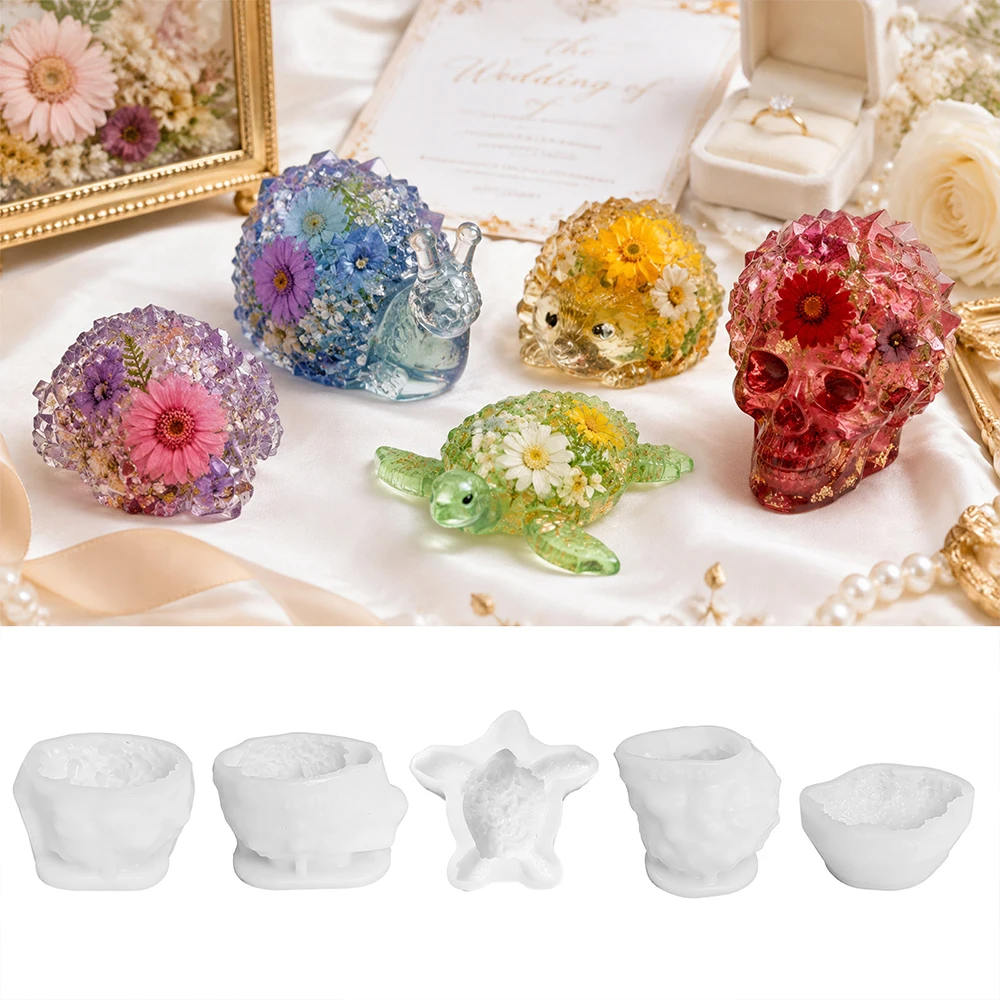 S0332 DIY Silicone Mold 3D Turtle Snail Hedgehog Animal Crystal Diamond Skull Epoxy Resin Ornament for Crafting