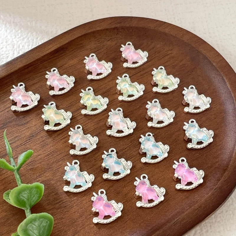 

10pcs Alloy Fresh Cartoon Wooden Horse Unicorn Inlaid Charms Pendant for Handmade DIY Earrings Bracelet Necklace Jewelry