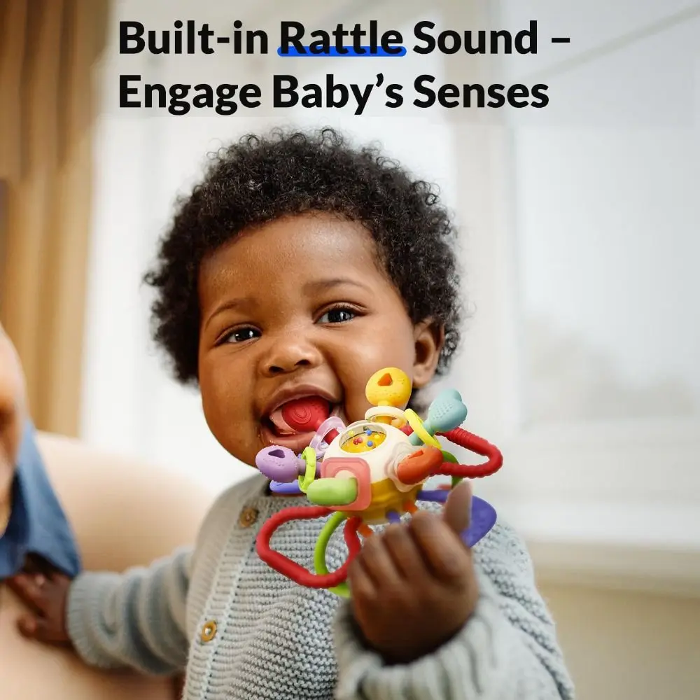 

Premium Montessori Sensory Teething BPA-Free Soft Silicone Vibrant Rattle Educational Easy To Hold Relief Early Learning