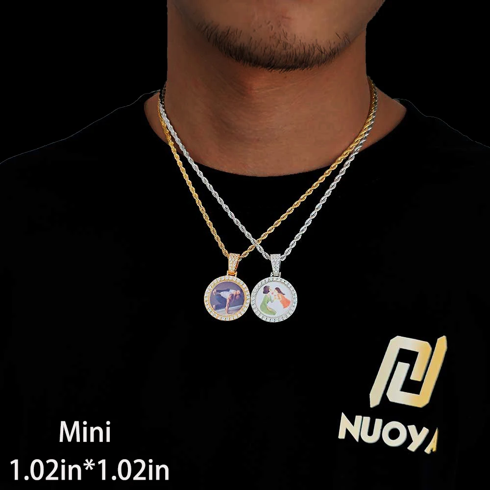 Hip Hop Schmuck Bling CZ Memorial Bilderrahmen Halskette Personalisierung Foto Benutzerdefinierte 26/35/45/68,5 MM Kreis Medaillons Anhänger – Detail 7