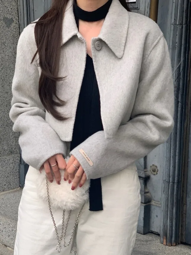 

Шикарное шерстяное пальто для женщин с воротником, осенне-зимнее женское пальто Faion Ele Thiened Long Sve Pure Color