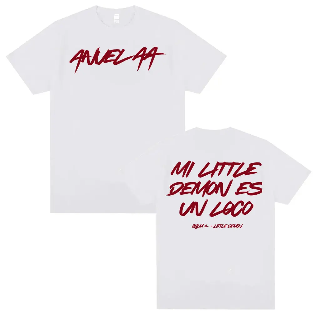 Anuel AA Rhlm 2 Mi Little Demon Es Vn Loco Merch تي شيرت الرجال النساء خمر الهيب هوب المتضخم تي شيرت الشارع الشهير التي شيرت الملابس