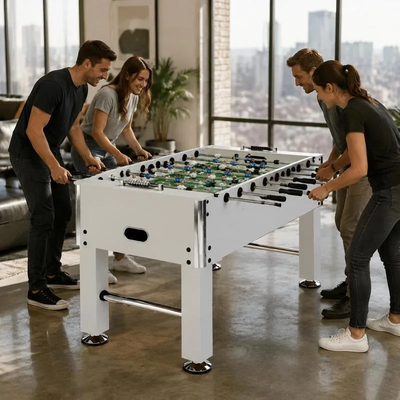 Table de football en acier blanc 140x74.5x87.5 cm Maison Salle de jeux Famille Divertissement Sport Intérieur Cadeau