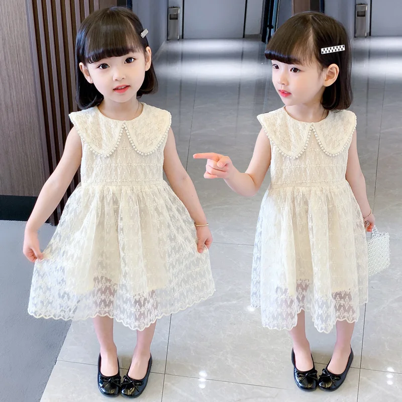 

Girls Dingzhu Doll Neck Lace Dress Summer Dress Small Medium Children Baby Fashionable and Fashionable Sleeveless Skirt Clothing