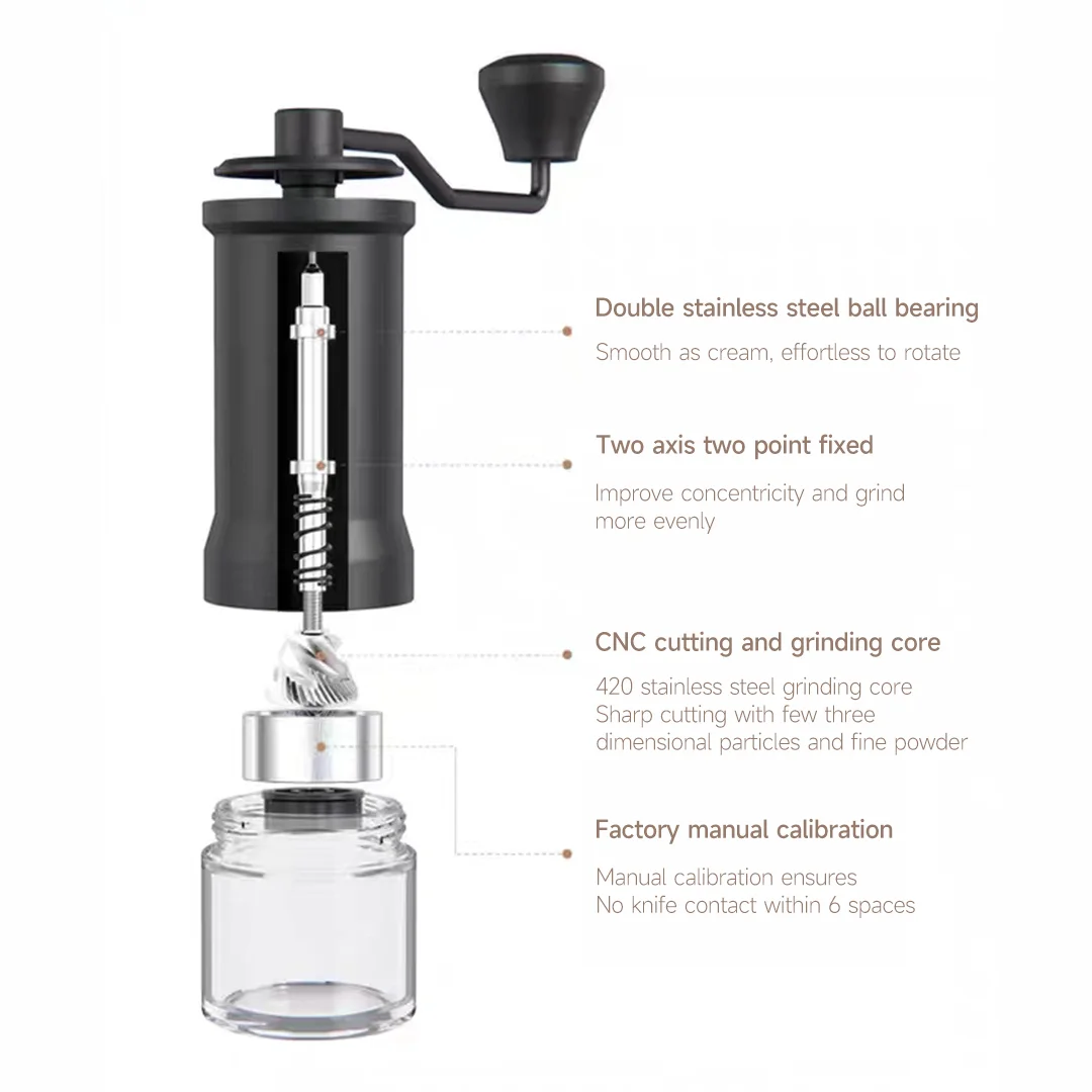 KLT Manual Coffee Grinder High Quality Portable Grinding Machine Adjustable Stainless Steel With Cleaning Brush Kitchen Grinder