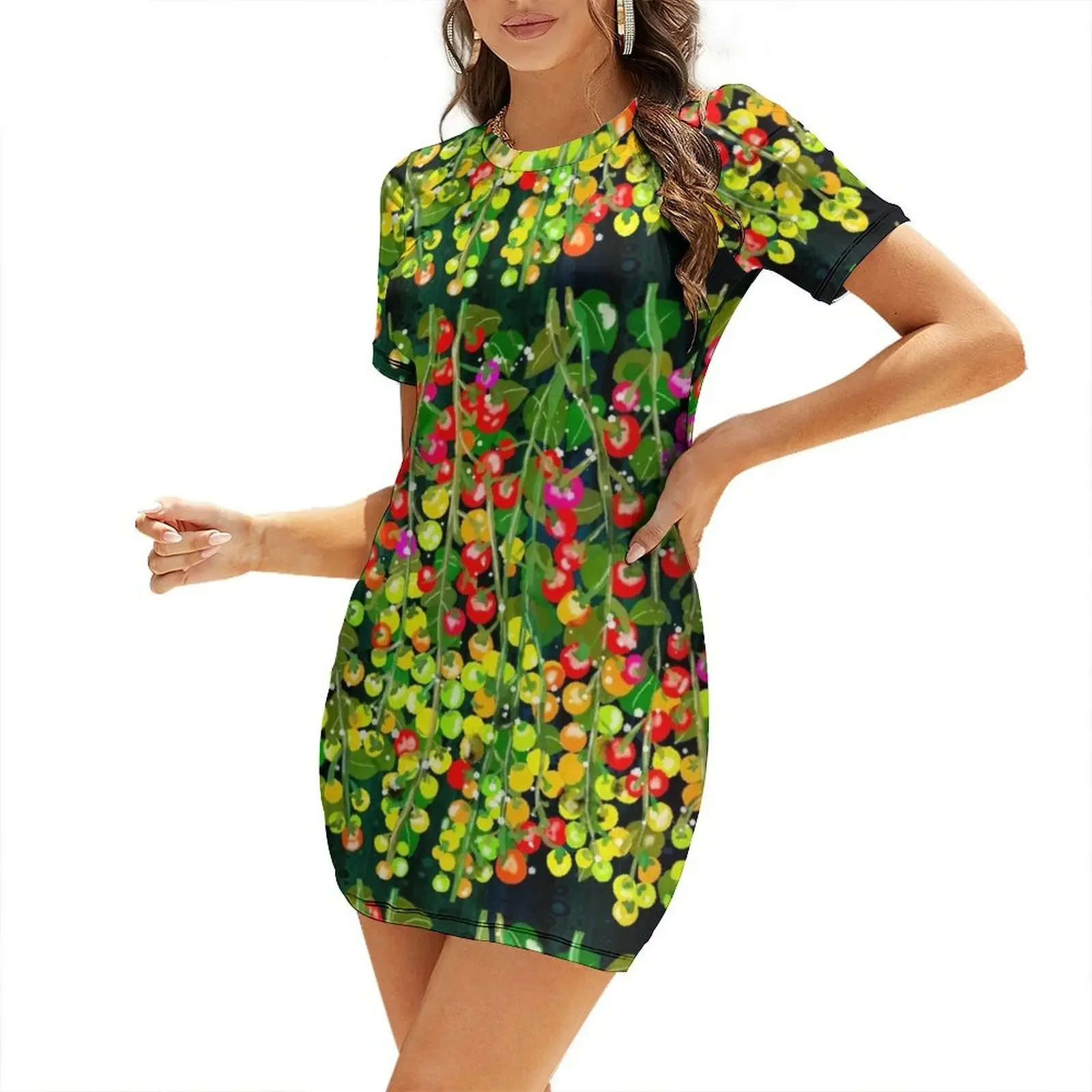 

The cherry tomatoes harvest Short-Sleeved Dress chic and elegant woman dress womans clothing Bridesmaid dress woman