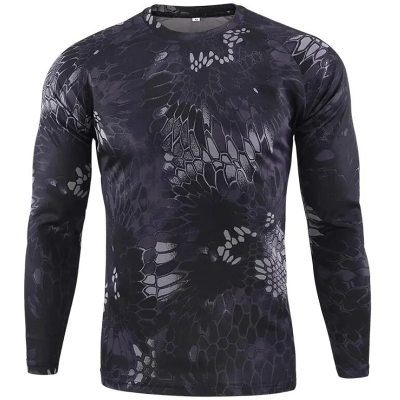 Herren 3D-Druck Tarnmuster Langarm-T-Shirt aus Polyester, schnelltrocknend, Rundhalsausschnitt, Oberteil für Outdoor, Jagd, Angeln, taktisch, Freizeit-T-Shirt – Detail 4